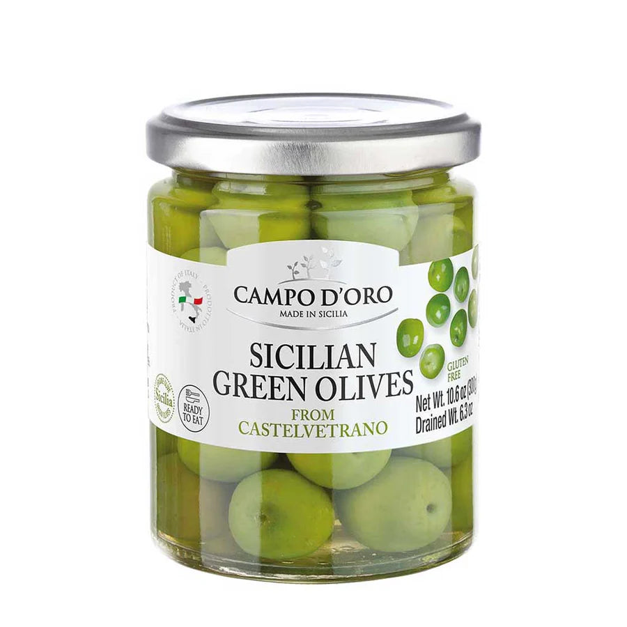 Campo D'Oro Sicilian Green Olives 10.6oz (300gr) 6 Units