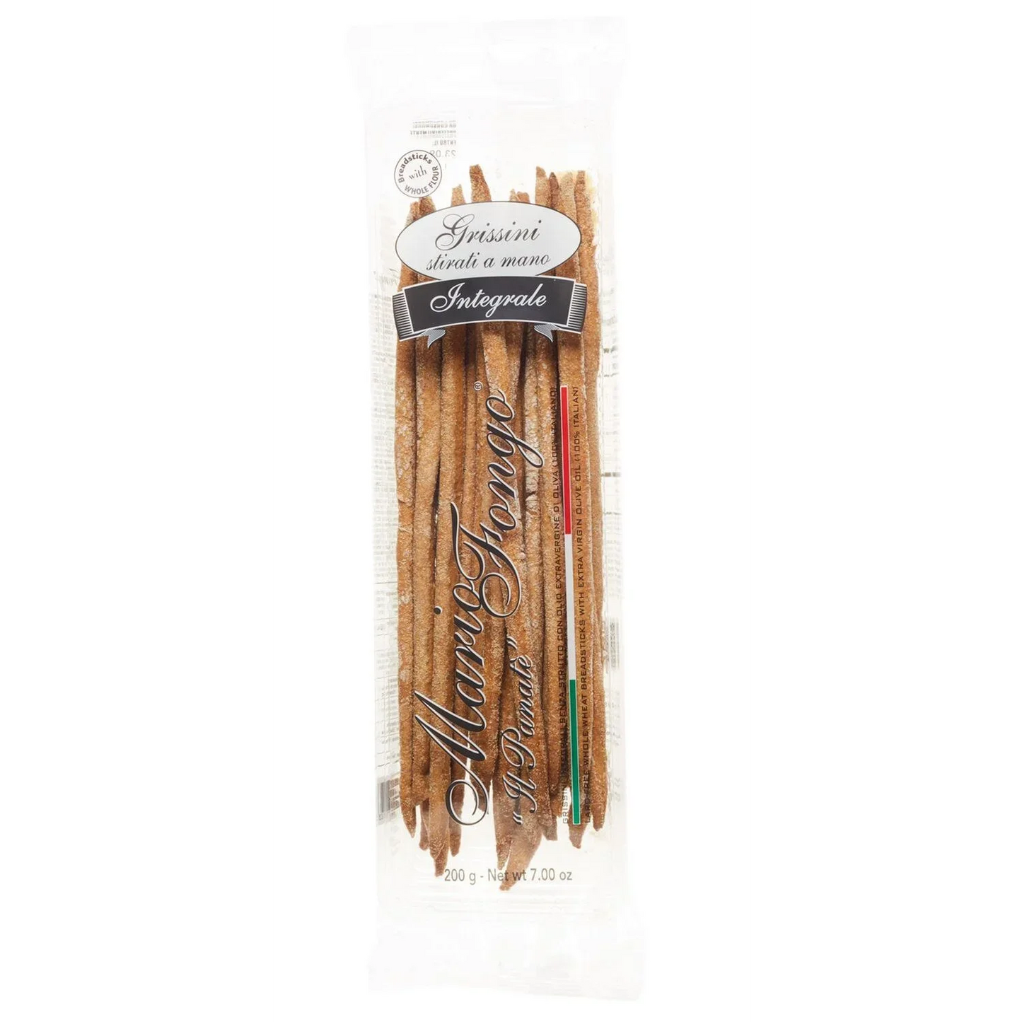 Mario Fongo Grissini Stirati Integrali con Olio Extravergine Breadsticks with Olive Oil 7 oz (200 g) 24 Units