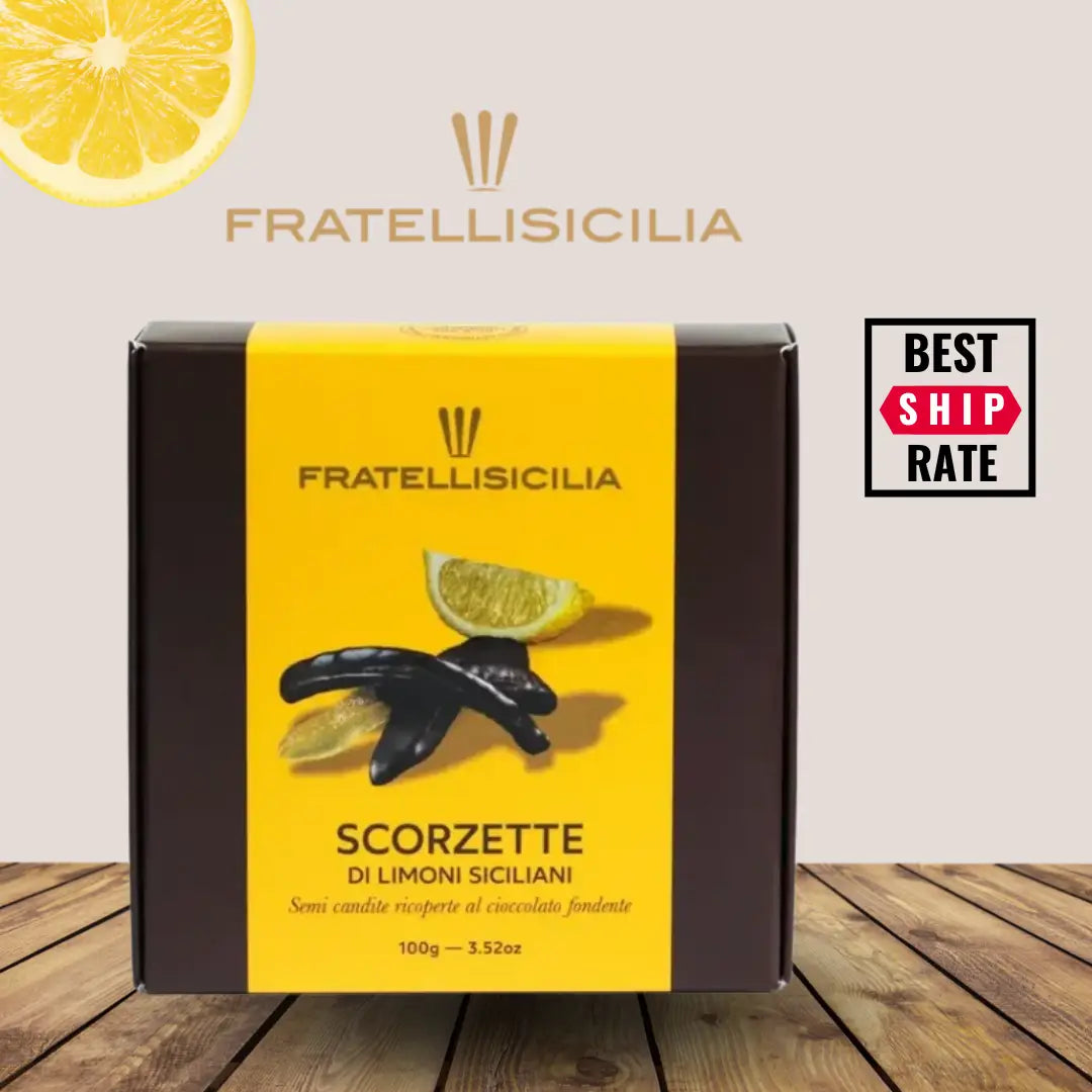 Fratelli Sicilia Lemon Peels in Dark Chocolate Box 5.82 oz (165gr) 12 Units
