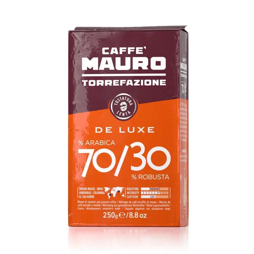 Mauro Coffee De Luxe Ground 70/30 Coffee, 0.55lb (250gr) 20 Units