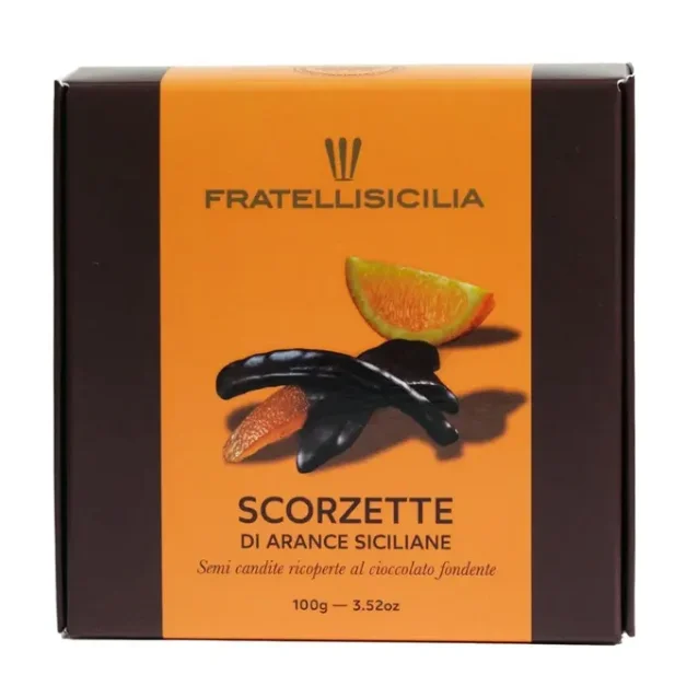 Fratelli Sicilia Orange Peels in Dark Chocolate Box 5.82 oz (165gr) 12 Units