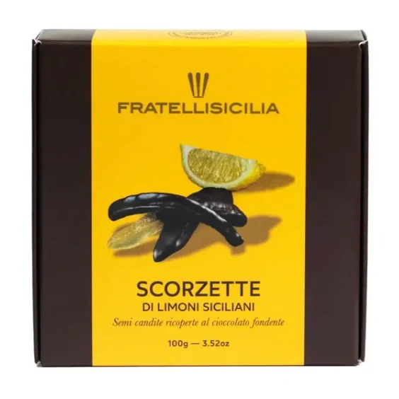 Fratelli Sicilia Lemon Peels in Dark Chocolate Box 5.82 oz (165gr) 12 Units