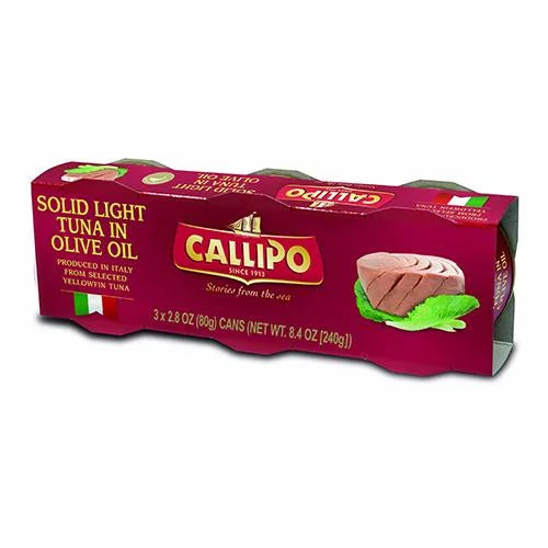 Callipo Solid Light Tuna in Olive Oil Can 3 Pack each can 2.8oz (80g) 16 Packs