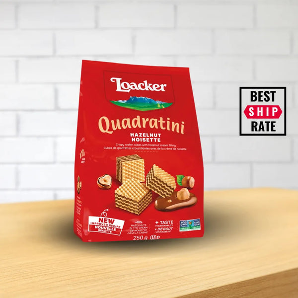 Loacker Quadratini Hazelnut Cube Wafers 8.8 oz  – 6/case