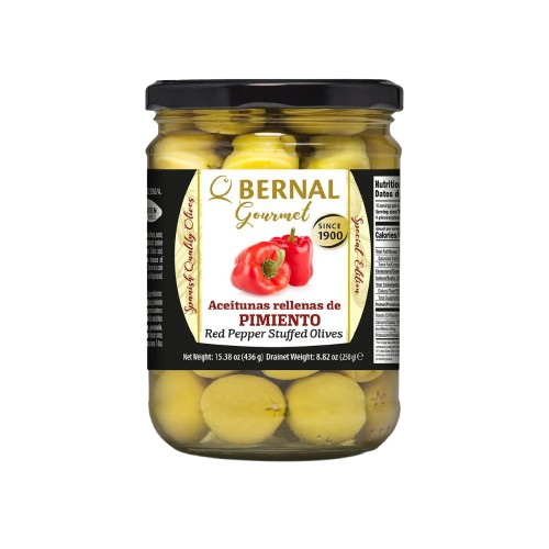 Bernal Gourmet Manzanilla Olives Red Pepper Stuffed 436 g – 12/case