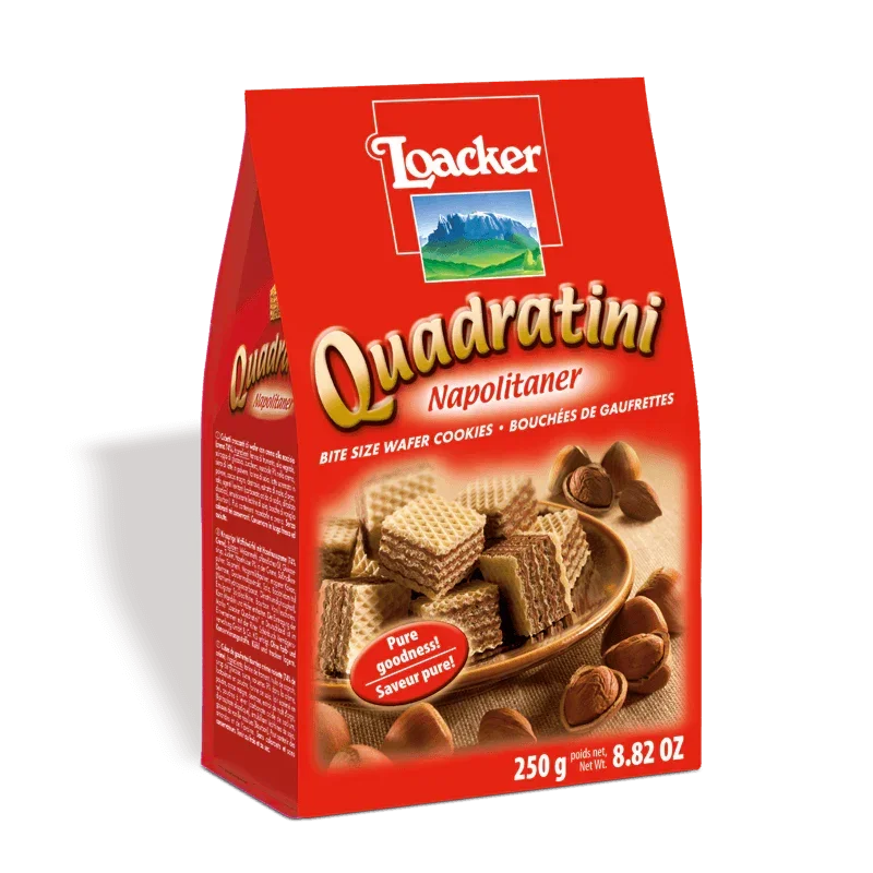 Loacker Quadratini Hazelnut Cube Wafers 8.8 oz (250gr) 6 Units