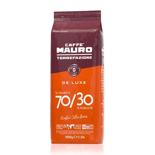 Mauro Coffee De Luxe Whole Beans Bag 70/30 Coffee, 2.2lb (1Kg) 6 Units